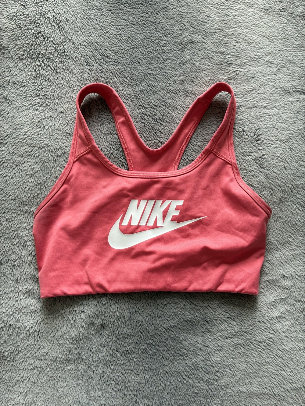 Nike Coral Pink Racerback Sports Bra with White Logo